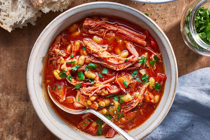 Bowl of vegetable and gammon stew