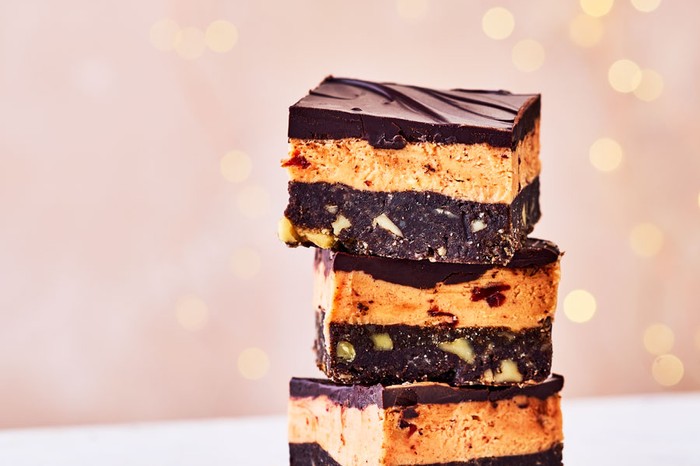 Chocolate and custard bars stacked in a pile