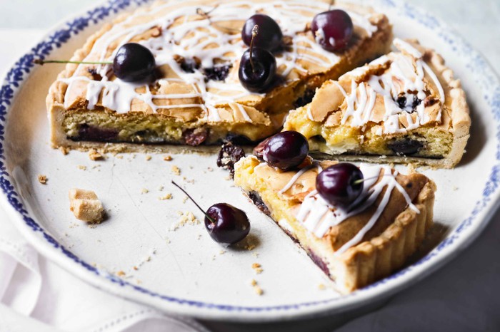 Cherry tart cut into slices