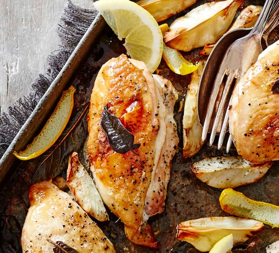 Roast Chicken Recipe with Artichokes and Sage Butter