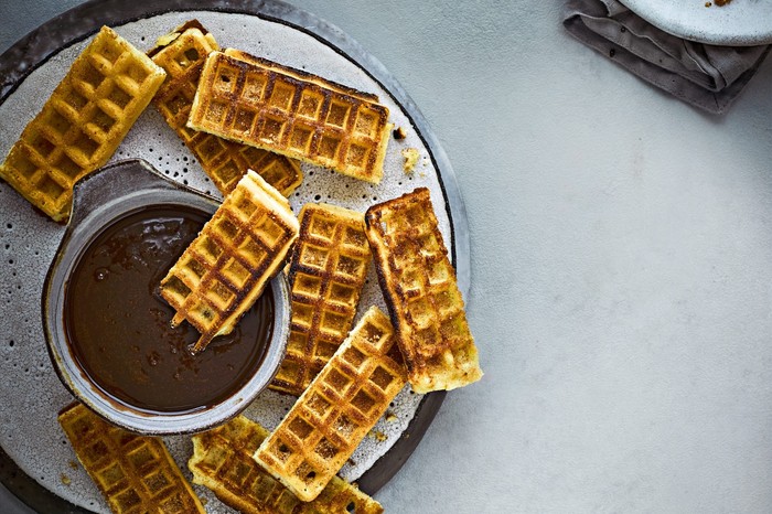 Churro Waffles with chocolate dipping sauce