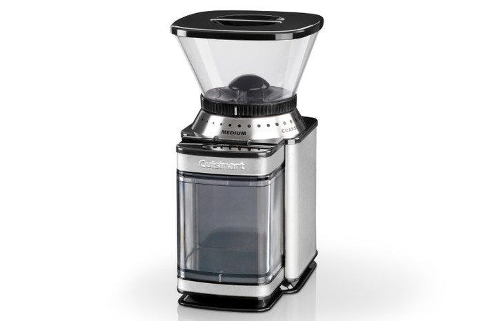 Cuisinart coffee grinder in front of a white backdrop