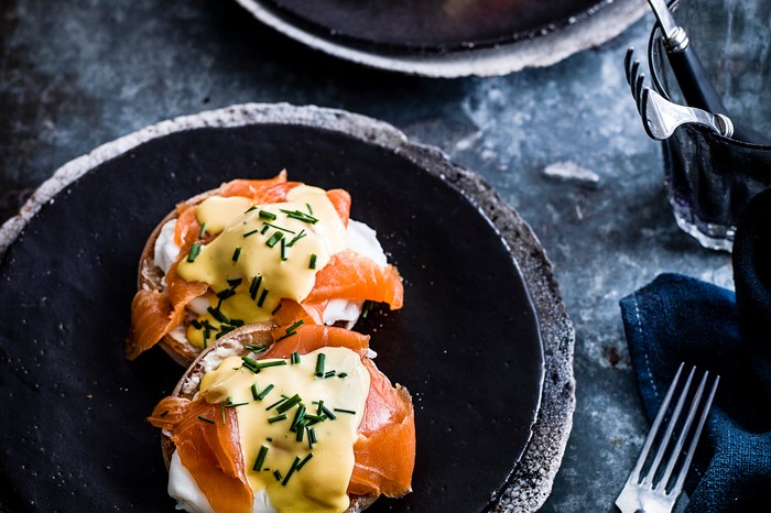 Eggs royale with trout and yuzu hollandaise Eggs royale with trout and yuzu hollandaise