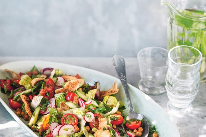 Fattoush with crisp spiced chickpeas