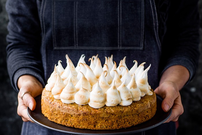 Carrot and Pistachio Cake with Marshmallow Icing