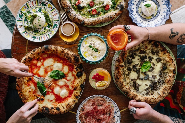 Blistered Pizzas and Burrata at Gloria Trattoria Blistered Pizzas and Burrata at Gloria Trattoria
