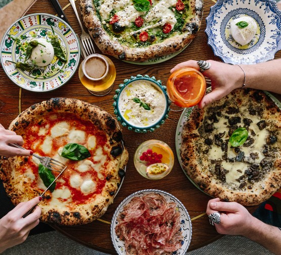 Blistered Pizzas and Burrata at Gloria Trattoria Blistered Pizzas and Burrata at Gloria Trattoria