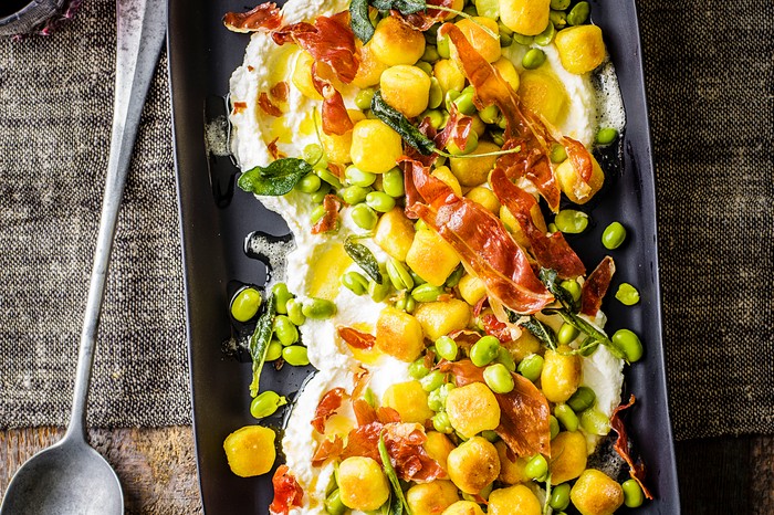 Pan Fried Gnocchi Recipe with Broad Beans, Parma Ham and Ricotta