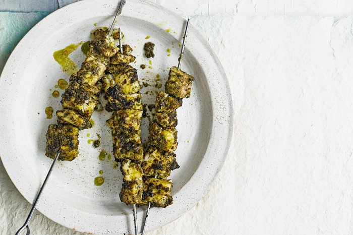 Grilled Fish Skewers With Chickpea Salad