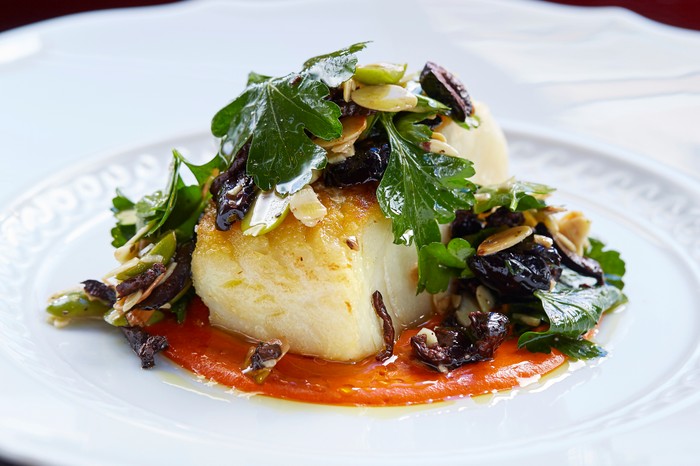 Roast Cod Recipe with Romesco Sauce and Almond Dressing