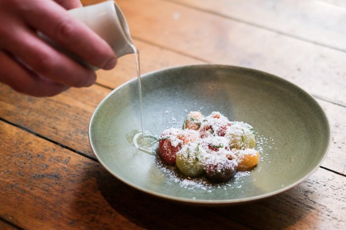 Tommy Banks' Tomato Starter with Frozen Goat's Cheese