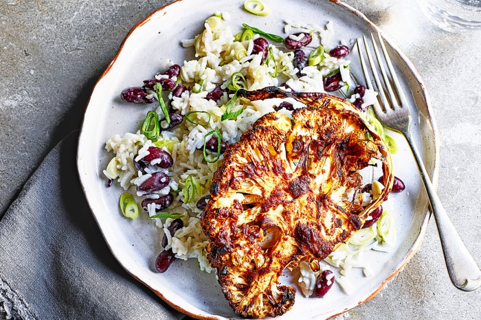 Jerk Cauliflower Steaks with Coconut Rice and Beans