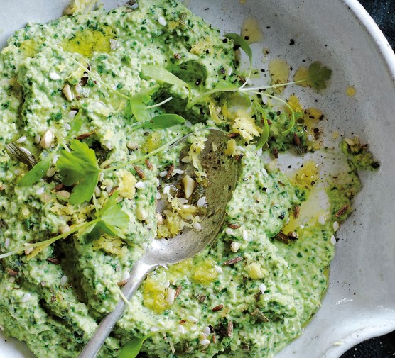 Kale and cashew dip Kale and cashew dip in a bowl