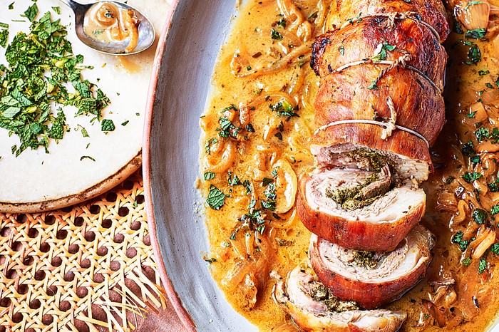 Rolled Lamb Breast Recipe Stuffed with Herbs