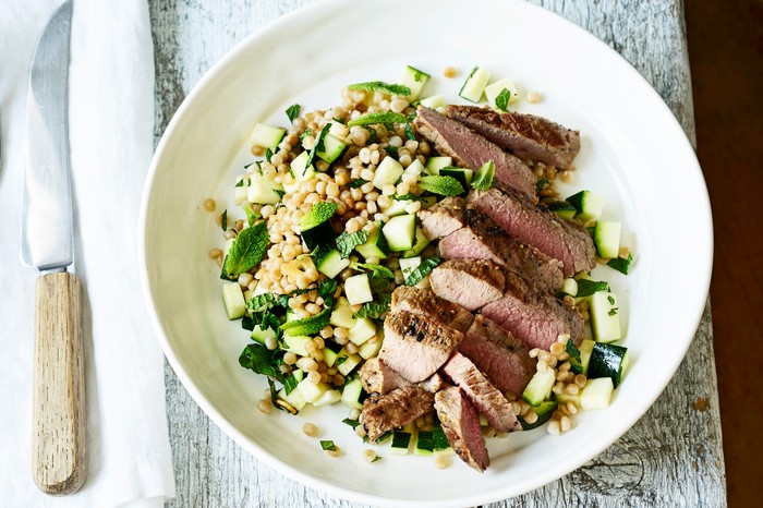 Lamb Steaks with Giant Cous Cous