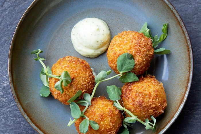 Pea Croquettes Recipe with Feta and Mint Mayo