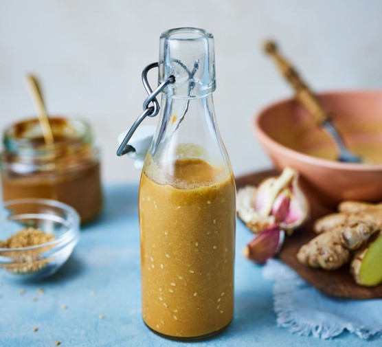 Miso salad dressing Glass bottle of miso salad dressing