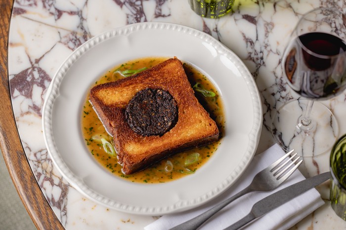 Nessa Black Pudding Brioche Black Pudding Brioche dish at Nessa restaurant in Soho