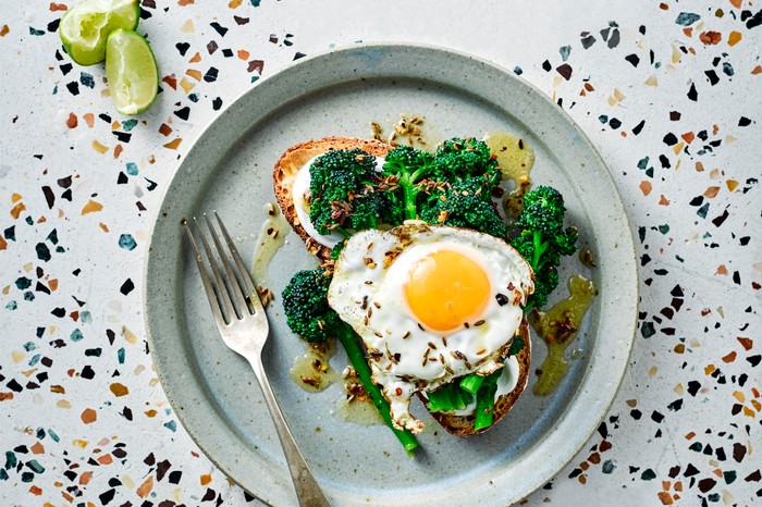 Purple Sprouting Broccoli Recipe with Fried Eggs