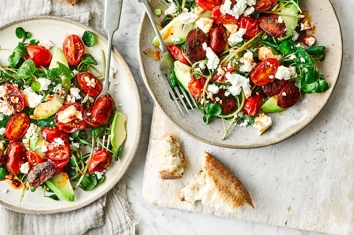 Warm Chorizo Salad Recipe with Avocado and Feta