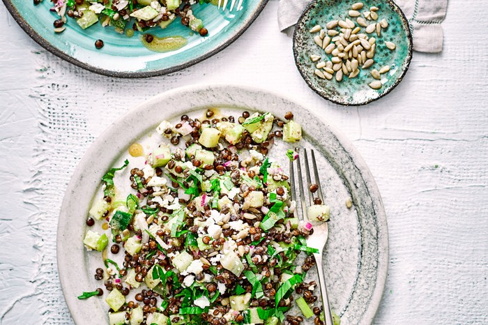 Lentil and avocado salad recipe with feta