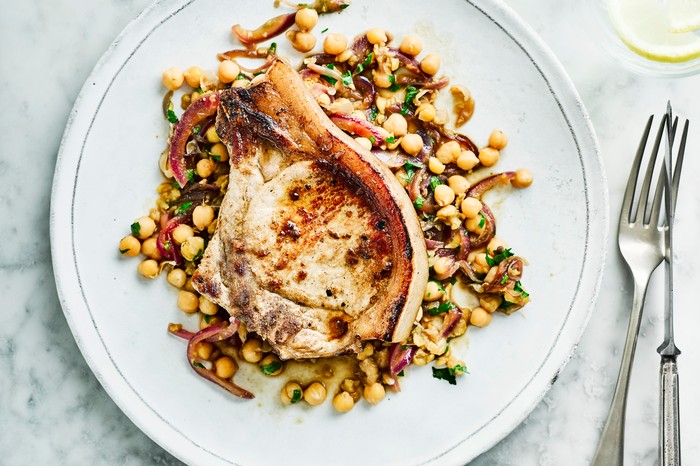 Pork Chops Recipe with Smashed Chickpeas