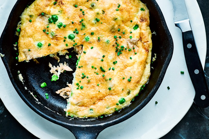 Smoked Trout Frittata With Peas and Parsley and Red Onion Salad