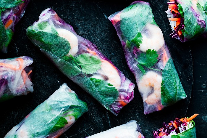 Prawn and Red Cabbage Summer Rolls with Cashew Butter Dipping Sauce