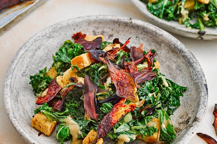 Vegan Kale Caesar Salad Recipe with Aubergine Bacon