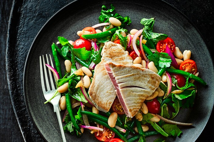 Tuna Steak Recipe with Bean Salad and Preserved Lemon Dressing