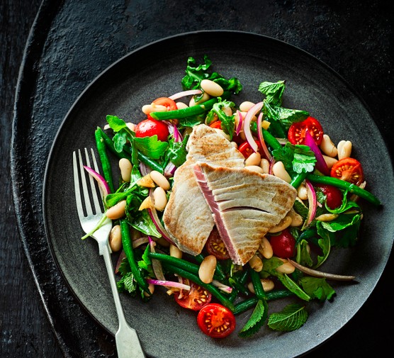 Tuna Steak Recipe with Bean Salad and Preserved Lemon Dressing