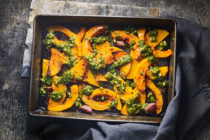 Roasted Butternut Squash Wedges Recipe with Sage Pesto