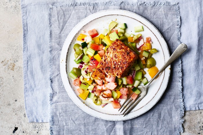 Chilli Salmon Recipe with Chopped Salad