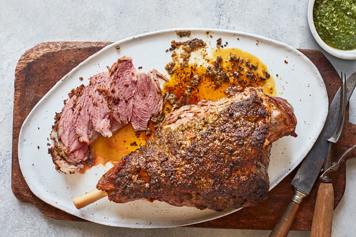 Roast Leg of Lamb Recipe with Caper Butter and Mint Sauce