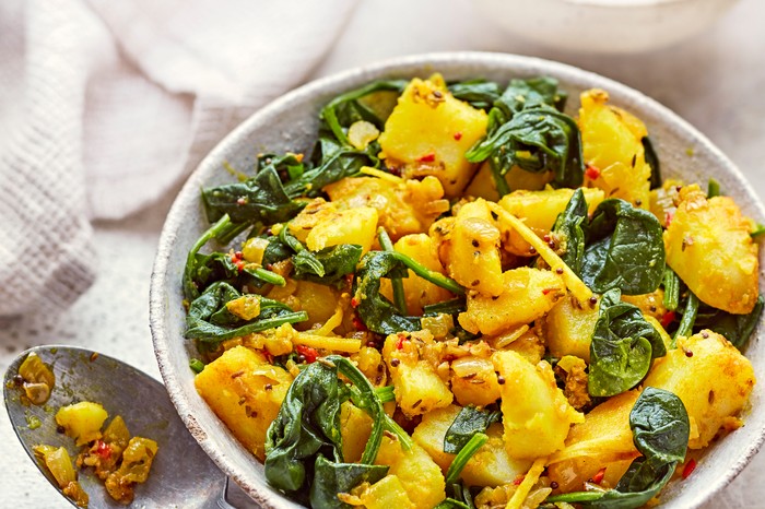 Saag Aloo in a Serving Bowl