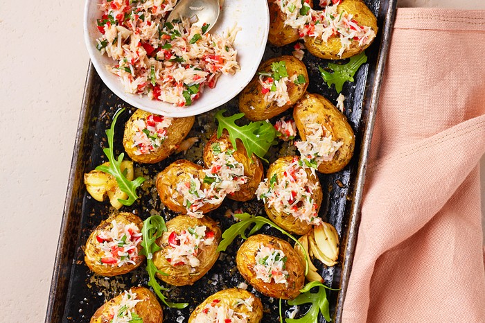 Roasted potatoes with crab salsa