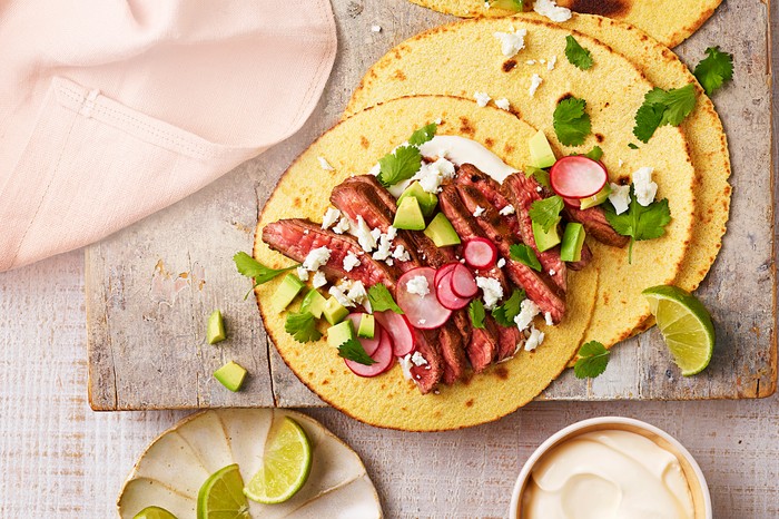 Steak tacos Tacos stuffed with radishes and steak