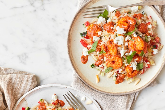 Feta and Olive Salad Recipe with 'Nduja Prawns