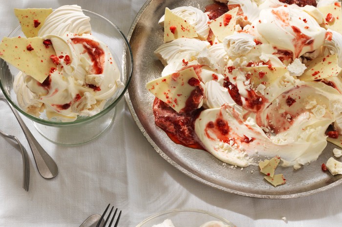 Strawberry and white chocolate eton mess in a large bowl