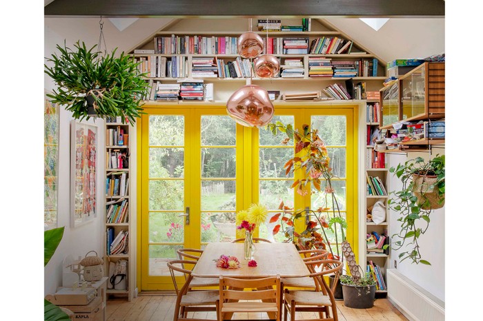 Stevie Parle's kitchen - the yellow door is a focal point for the eye