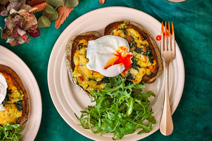 Rarebit Recipe with Poached Eggs and Spinach