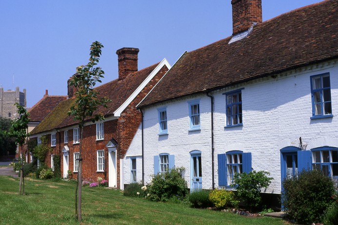 Pretty Cottages on green at Orford in Suffolk. England