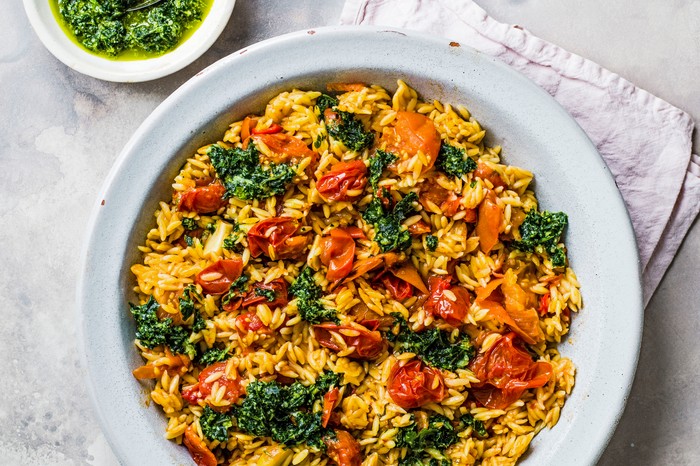 40 Dairy-Free Recipes Baked Orzo Pasta with Roasted Tomatoes and Herb Salsa