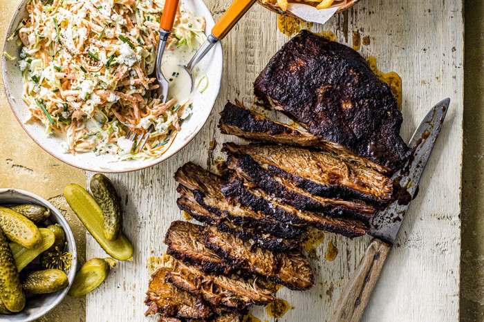 Oven-BBQ brisket with blue cheese slaw