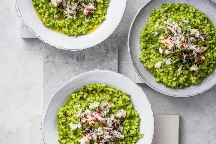 Pea Risotto Recipe with Spinach and Crab