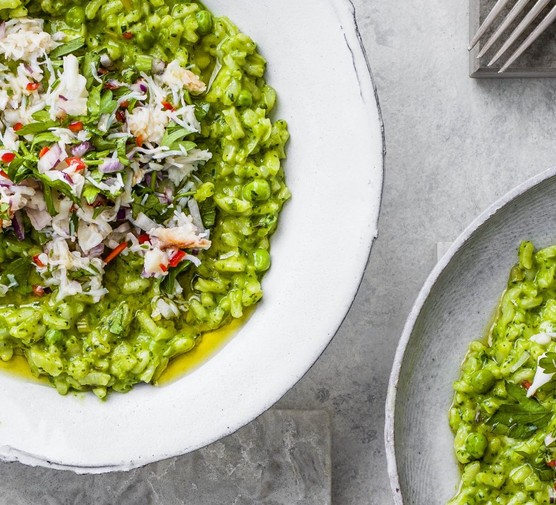 Pea Risotto Recipe with Spinach and Crab