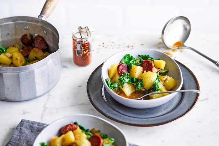 Potato, chorizo and kale stew