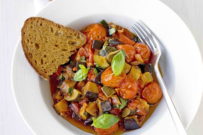 Ratatouille with crisp garlic sourdough