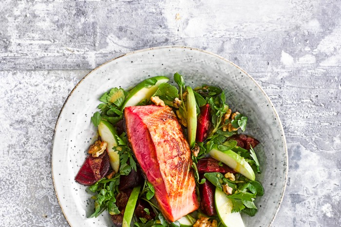 Cured Beetroot Salmon Recipe with Beetroot and Apple Salad