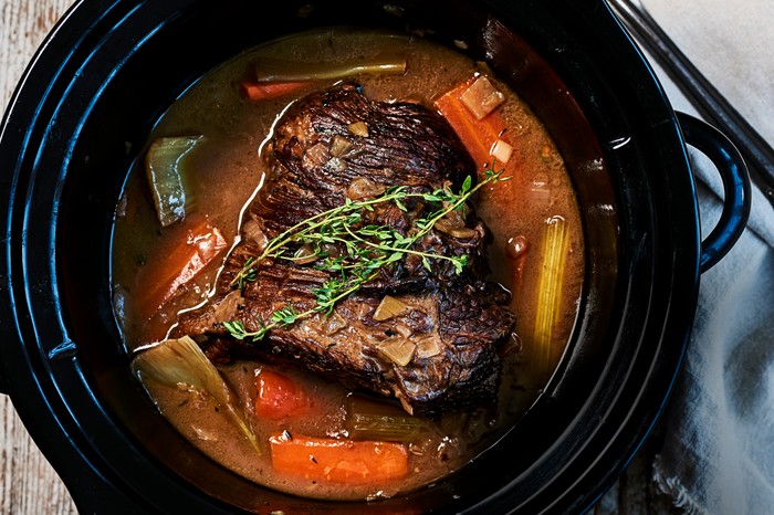 Slow Cooker Brisket Recipe with Red Wine, Thyme and Onions